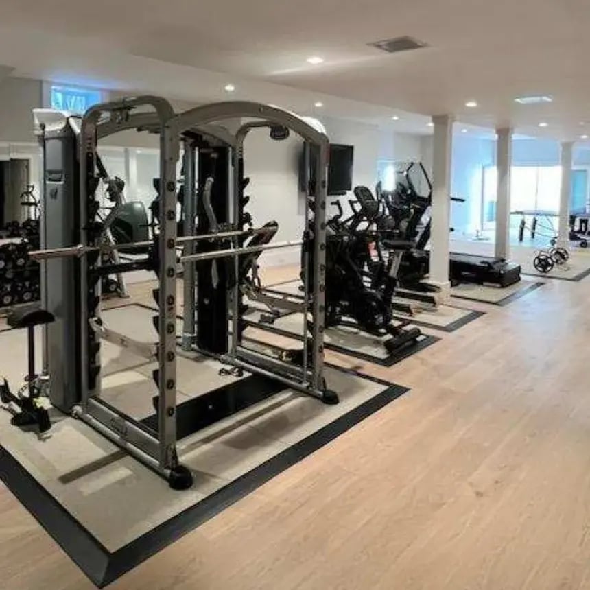 Home gym designed and installed by ConnectFit in a Bellevue Avenue home in Newport, RI