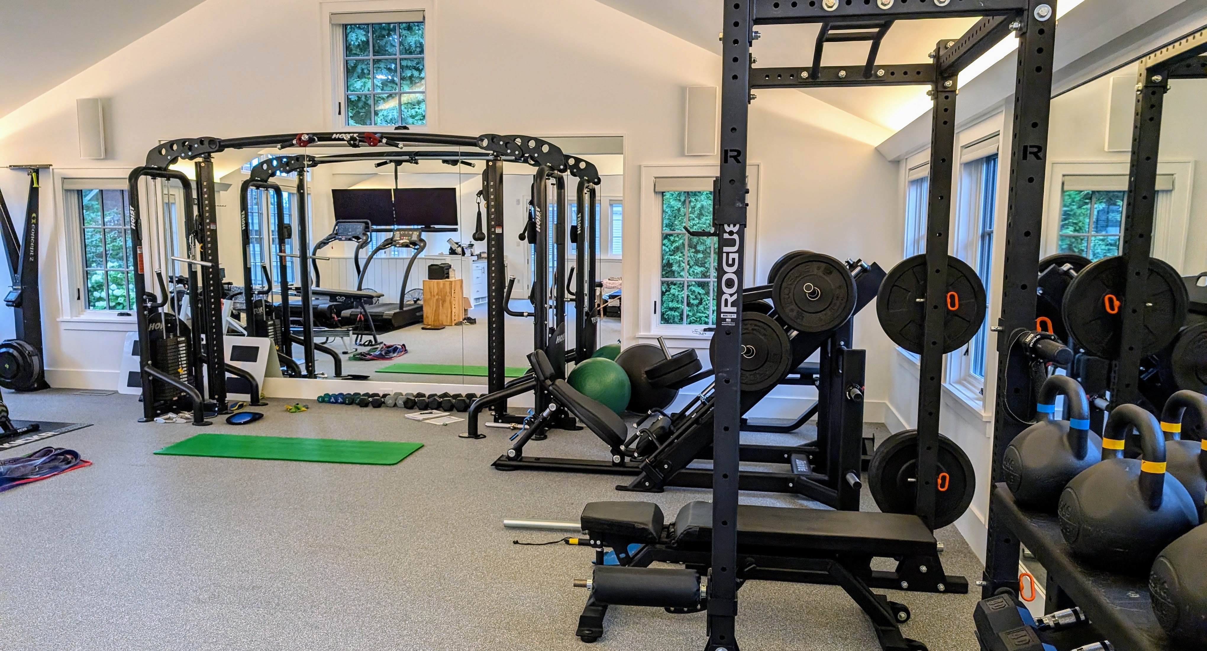 Home gym above a garage in Cambridge, MA, designed and installed by ConnectFit